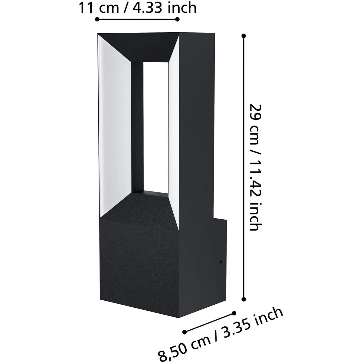 Die EGLO RIFORANO LED-Außenwandleuchte – schwarz von EGLO besticht durch ein modernes, rechteckiges Design in Schwarz mit einer offenen Mitte und den Maßen 29 cm Höhe, 11 cm Breite und 8,5 cm Tiefe. Diese stilvolle Außenwandleuchte eignet sich ideal für eine effiziente und zeitgemäße Außenbeleuchtung.