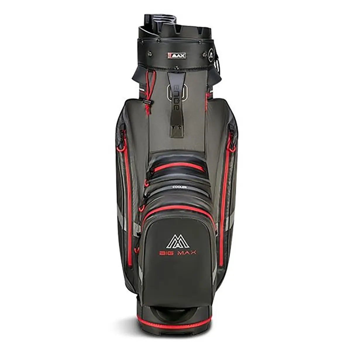 Die BIG MAX AQUA Silencio 4 Cartbag Golftasche in schwarz bietet mehrere Reißverschlussfächer, wasserdichtes Material und einen Silent Organizer Top zur einfachen Schlägerverwaltung, mit dem BIG MAX Logo auf der Vorderseite.