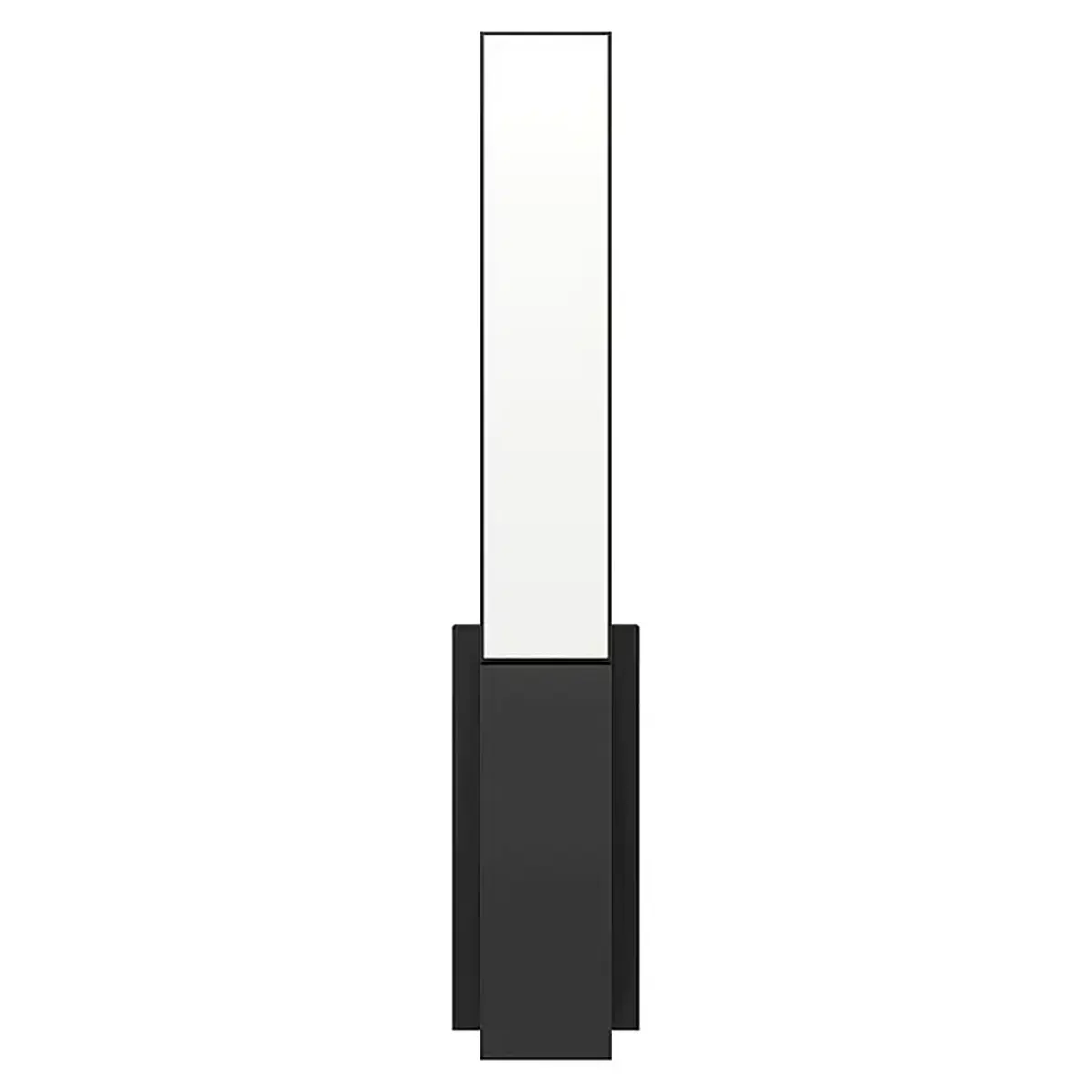 Hoher, rechteckiger Spiegel mit schwarzem, rechteckigem Sockel, von vorne vor weißem Hintergrund betrachtet. Das schlichte Design spiegelt die zeitgenössische Ästhetik wider, die auch in EGLO-Produkten wie der EGLO UGENTO LED-Außenwandleuchte – schwarz zu finden ist, und verbindet nahtlos modernen Stil mit funktionaler Eleganz.