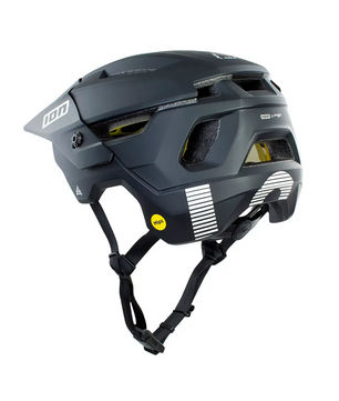 Der ION Traze Amp Fahrradhelm in Größe S, grau von ION verfügt über Belüftungslöcher, MIPS-Technologie für zusätzliche Sicherheit und einen verstellbaren Kinnriemen mit Fidlock-Magnetverschluss, abgebildet auf weißem Hintergrund.