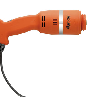 Der Bartscher Stabmixer MX 235 - orange ist ein zuverlässiger Handmixer mit schwarzem Netzkabel, gebogenem Griff und Lüftungsschlitzen - ideal für vielbeschäftigte Küchen.