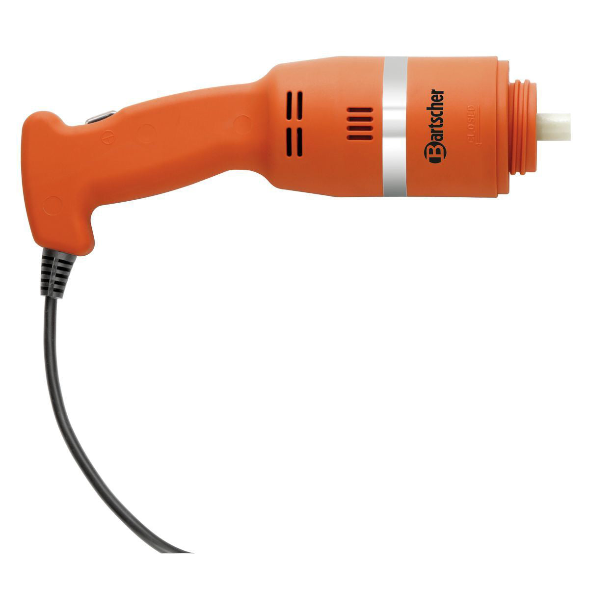 Der Bartscher Stabmixer MX 235 - orange ist ein zuverlässiger Handmixer mit schwarzem Netzkabel, gebogenem Griff und Lüftungsschlitzen - ideal für vielbeschäftigte Küchen.