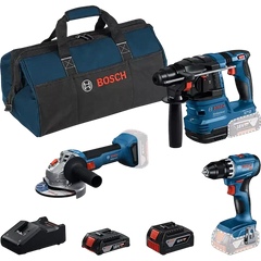 Bosch Professional machine set 3-tool kit GSR 18V-45 | GBH 18V-22 | GWS 18V-8 | 2 batteries | rapid charger | carrying bag