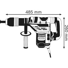 Schwarz-Weiß-Abbildung des Bosch GBH 5-40 DCE Professional Bohrhammer mit SDS-max von Bosch, mit seitlichem Griff, Vibration Control, gekennzeichnet mit 
