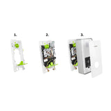 Der Bosch Tronic Line Durchlauferhitzer 21/24/27 kW von Bosch lässt sich in drei Schritten installieren: Halterung montieren, komplette Verkabelung und Innenmontage, dann die Frontabdeckung anbringen, um die Installation abzuschließen.