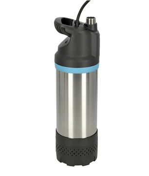 Die GARDENA 01773-20 Tauchdruck-Pumpe, in Edelstahl und Schwarz mit blauem Akzent, ist perfekt für die Gartenbewässerung oder die effiziente Hauswasserversorgung.