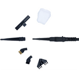 Der H.Koenig Multifunktions-Dampfstaubsauger 3 in 1 ARYA600 in grau wird mit verschiedenen schwarzen Düsenaufsätzen, einem Wischtuch und Bürstenköpfen dargestellt - Ihre vielseitige 3-in-1 Reinigungslösung.