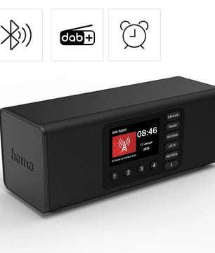 Das Hama DR2002BT Digitalradio in schwarz verfügt über ein Display, Tasten, Bluetooth, DAB+ Radio und Weckfunktionen - ideal als Seniorenradio für die unkomplizierte Bedienung.