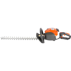 Die Husqvarna Benzin-Heckenschere 122Hd60 ist eine gasbetriebene Heckenschere in Orange und Schwarz mit einem langen, doppelseitigen Messer und einem ergonomischen Frontgriff - ideal für alle Heckenarbeiten im Garten.