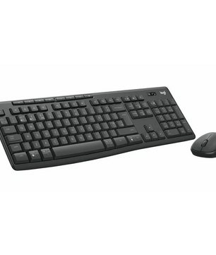 Das Logitech MK370 Combo Tastatur- und Maus-Set in Schwarz präsentiert sich stilvoll vor weißem Hintergrund - ideal für Büro oder Homeoffice.
