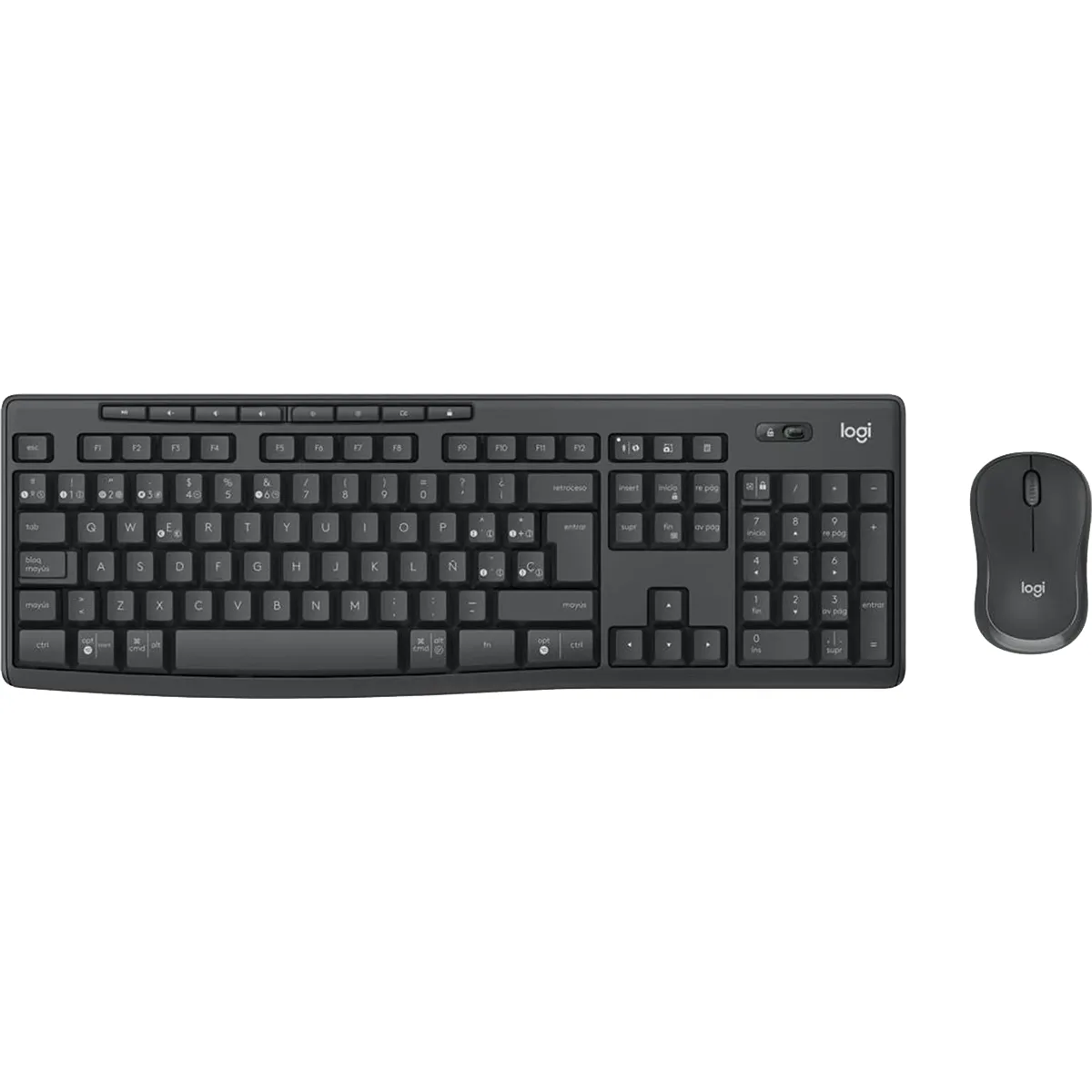 Das LOGITECH MK370 Combo Tastatur- und Maus-Set in schwarz von Logitech, aus der Vogelperspektive auf weißem Hintergrund-ideal für Büro oder Homeoffice.