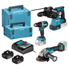 Makita DLX3195JX1 cordless special set – 18V LXT combo kit (DDF484 + DGA504 + DHR243 + 2x 5.0 Ah batteries + charger + MAKPAC)