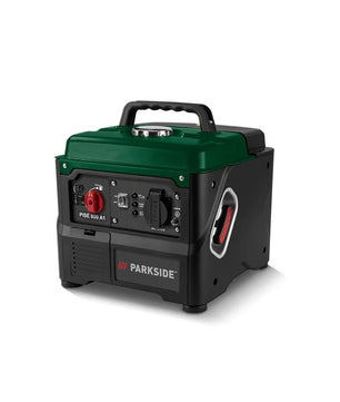 Der PARKSIDE Inverter Stromerzeuger "PISE 800 A1" mit 800 W 4-Takt-Benzinmotor ist eine kompakte, tragbare Notstromquelle mit Bedienfeld und Tragegriff - ideal für den Outdoor- oder Backup-Einsatz.