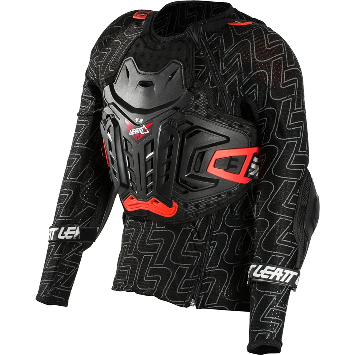 Leatt Body Protector 4.5 Protektorenjacke Junior S/M in schwarz: Schwarze Protektorenjacke für Kinder mit Brust- und Schulterschutz, von Leatt, auf weißem Hintergrund dargestellt.