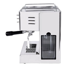 Die Quickmill Orione Modell 3000 Espressomaschine aus Edelstahl bietet einen Siebträger, Dampflanze, Abtropfschale und einen seitlich transparenten Wassertank - für Kaffeegenuss wie im Café.