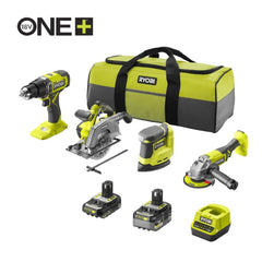 Ryobi 18V ONE+ cordless machine set – 4 tools + battery starter kit (R18CK4G-252S)