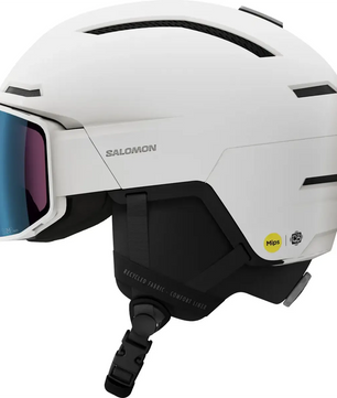Salomon Driver Pro Sigma Helm - weiß: Skihelm mit schwarzem Riemen, SIGMA Photochrom-Visier und MIPS-Technologie für mehr Sicherheit am Hang.