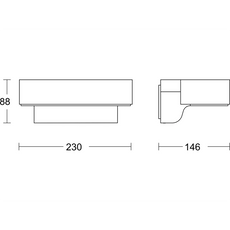 Technische Strichzeichnung zeigt Front- und Seitenansicht der Steinel Sensor-LED-Außenleuchte 
