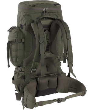Der „Tasmanian Tiger TT Raid Pack MKIII 52L Militärrucksack“ von Tasmanian ist ein großer grüner Rucksack mit gepolsterten Schultergurten, einem V2 Plus-Tragesystem-Hüftgurt und mehreren Fächern mit Reißverschluss.
