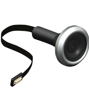 Die ABUS Digitaler Türspion DTS2814 verfügt über eine breite Linse, einen schwarzen zylindrischen Griff und ein flaches Kabel mit einem kleinen Stecker - perfekt für die Erhöhung der Sicherheit zu Hause.