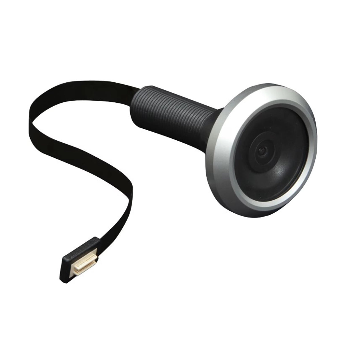 Die ABUS Digitaler Türspion DTS2814 verfügt über eine breite Linse, einen schwarzen zylindrischen Griff und ein flaches Kabel mit einem kleinen Stecker - perfekt für die Erhöhung der Sicherheit zu Hause.