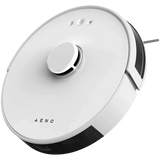 Der AENO RC2S Saugroboter ist ein weißer, runder Staubsaugerroboter mit Tasten, einem oben angebrachten Sensor und fortschrittlicher LiDAR-Navigation für eine präzise Reinigung.