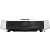 Untere Frontansicht des AENO RC2S Saugroboters von AENO, ein weißer Saugroboter mit schwarzen Akzenten, Sensorpanel, Wischfunktion und fortschrittlicher LiDAR-Navigation für präzise Reinigung.