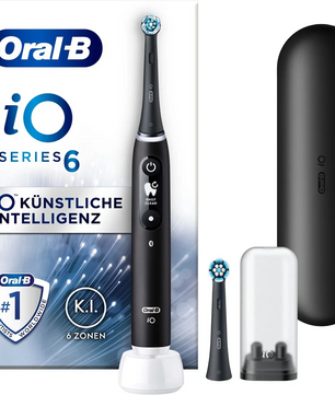 Oral-B iO Series 6N - Schwarz: elektrische Zahnbürste mit magnetischer iO-Technologie, inkl. Reiseetui, Ladegerät und extra Bürstenkopf.