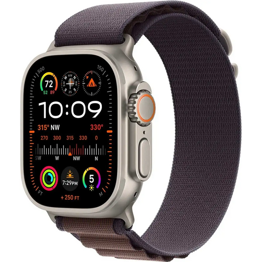 Apple Alpine Loop 49 mm Armband in Indigo Größe M mit Titan-G-Haken, robustes Nylon-Sportband für Apple Watch Ultra