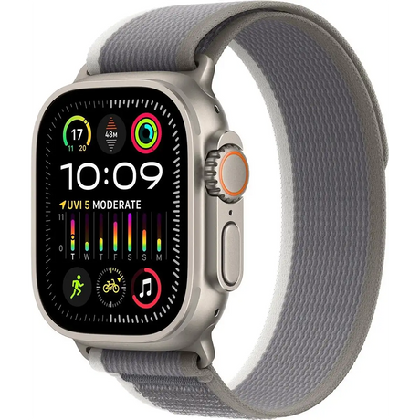 Apple Trail Loop 49 mm Armband in Grün/Grau Größe S/M, leichtes Nylon-Sportband mit Klettverschluss für Apple Watch Ultra