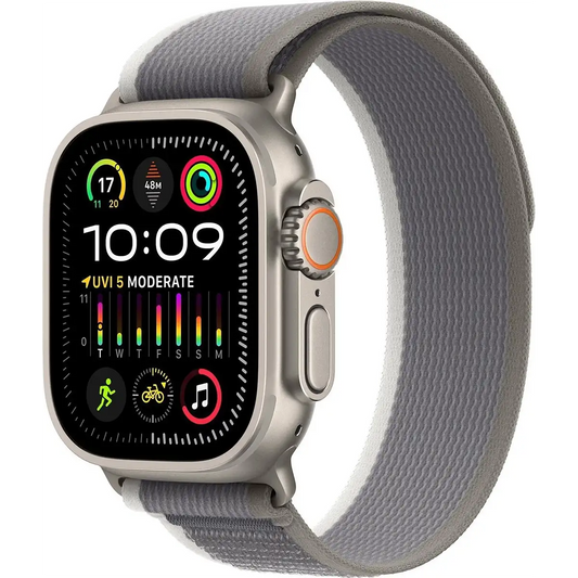 Apple Trail Loop 49 mm Armband in Grün/Grau Größe S/M, leichtes Nylon-Sportband mit Klettverschluss für Apple Watch Ultra