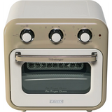 Die Ariete Air Fryer & Oven 2in1 Vintage von Ariete zeichnet sich durch ein beige-weißes Vintage-Design, drei obere Drehregler, ein transparentes Frontfenster mit Blick auf den Korb sowie die Aufschrift Vintage" und Air Fryer Oven" auf der Vorderseite aus.