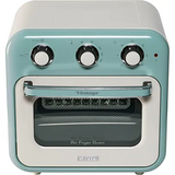 Die Ariete Air Fryer & Oven 2in1 Vintage von Ariete besticht durch ihr retro-grünes und weißes Design, drei Bedienknöpfe auf der Oberseite, eine Glastür und den Schriftzug Vintage" über dem Griff für klassischen Charme.