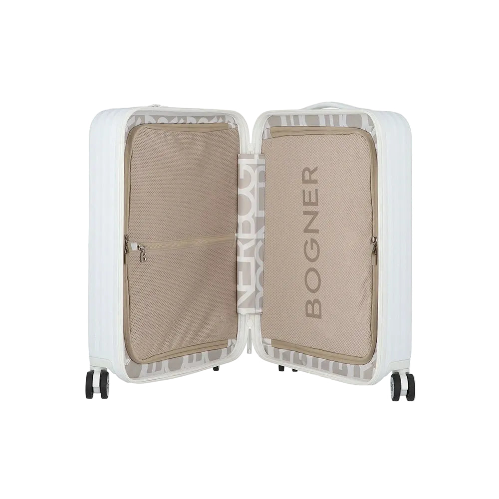 BOGNER Piz Kabinentrolley 55 cm in Weiß, leichter Carbon-Hartschalenkoffer mit 4 Rollen, TSA-Schloss und Laptopfach