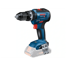 Der Bosch Professional 18 V Akku-Schlagbohrschrauber GSB 18V-55 Solo von Bosch ist in den Farben Blau und Schwarz gehalten und verfügt über einen sichtbaren Akkuschacht ohne angeschlossenen Akku.