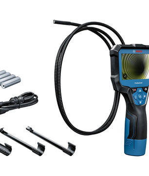 Die Bosch Professional GIC 12V-4-23 C Akku-Inspektionskamera verfügt über ein Display, ein flexibles Kabel, Batterien, ein USB-Kabel und drei Aufsätze - perfekt für präzise Inspektionen. Entdecken Sie die vielseitige Inspektionslösung von Bosch.