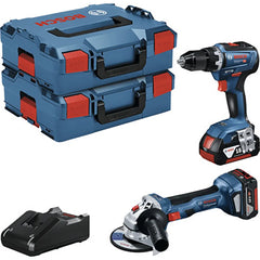 Set Bosch Professional 18V - trapano avvitatore a batteria GSR 18V-55 e smerigliatrice angolare a batteria GWS 18V-7 con batterie, caricabatterie e L-BOXX