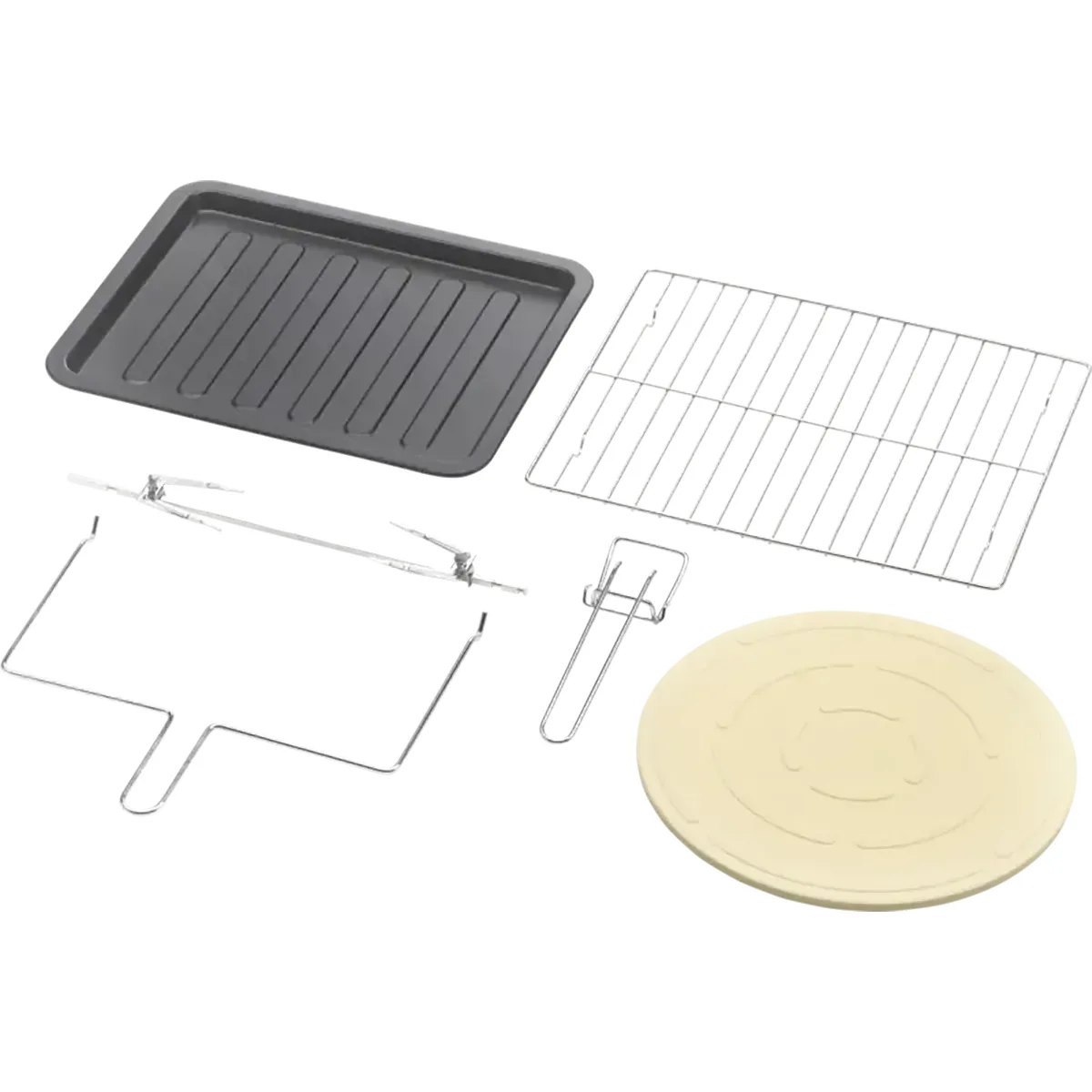 Genießen Sie noch mehr Vielseitigkeit mit dem CASO TO 32 SilverStyle - silber: Fünf Zubehörteile sind im Lieferumfang enthalten - Backblech, Gitterrost, Drehspieß, Griff und runder Pizzastein - ideal, um die Umluftfunktion mit Ihrem CASO Mini-Backofen zu maximieren.