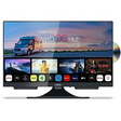 Der Cello 22″ Smart 12V mit DVD LED TV (22 Zoll, Full-HD) zeigt den webOS Hub mit Netflix, YouTube und Prime Video Apps. Ein eingebauter DVD-Player ist sichtbar, wenn eine Disc teilweise in diesen vielseitigen Reisefernseher eingelegt wird.