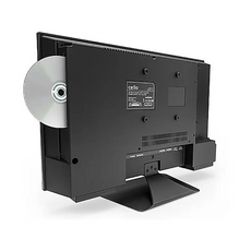 Rückseite eines Cello 22″ Smart 12V mit DVD LED TV (22 Zoll / 55 cm, Full-HD, SMART TV) mit integriertem DVD-Player und einer teilweise in den Schlitz eingelegten DVD.