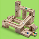 CUBORO JUNIOR Starter-Set Kugelbahn aus Holz mit 40 Teilen, naturfarbene Holzwürfel und Schienen für Kinder ab 3 Jahren