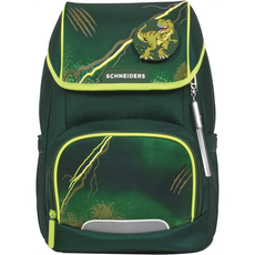 Das Schneiders Ergojet Dino olive Schulranzen-Set (6-teilig) besticht durch sein ergonomisches Design, die gelbe Umrandung und die Dinosaurier- und Blitzmotive - perfekt für das Abenteuer Grundschule.