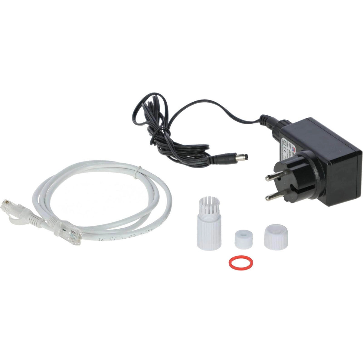 Netzadapter, Ethernetkabel, Stecker und roter O-Ring - ideales Zubehör für die Einrichtung Ihres EHEIM professionel 4+ Außenfilters 250 von EHEIM in Süßwasseraquarien mit Xtender-Notfallregelkompatibilität.