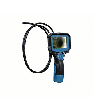 Die Bosch Professional GIC 12V-4-23 C Akku-Inspektionskamera ist ein Handgerät mit einer flexiblen Sonde und einem Display, das klare Innenansichten für präzise Inspektionen bietet.