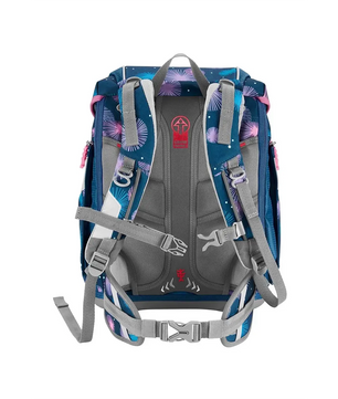 Das Step by Step 2IN1 PLUS Ranzen-Set "Meerjungfrau Delia", ein 6-teiliges ergonomisches Schulset mit gepolsterten Trägern, Schnallen und einem stylischen rosa und lila Feuerwerk-Design - perfekt für die Schule.