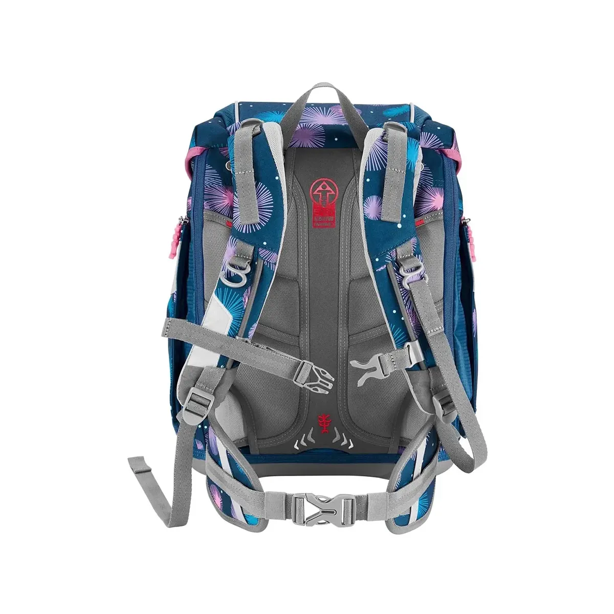 Das Step by Step 2IN1 PLUS Ranzen-Set "Meerjungfrau Delia", ein 6-teiliges ergonomisches Schulset mit gepolsterten Trägern, Schnallen und einem stylischen rosa und lila Feuerwerk-Design - perfekt für die Schule.