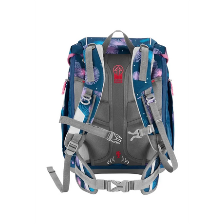 Das Step by Step 2IN1 PLUS Ranzen-Set "Meerjungfrau Delia", ein 6-teiliges ergonomisches Schulset mit gepolsterten Trägern, Schnallen und einem stylischen rosa und lila Feuerwerk-Design - perfekt für die Schule.