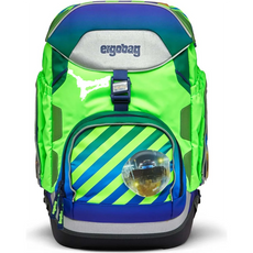 Das ergobag Pack Set (2024) TruckBär von ergobag ist in leuchtenden Grün- und Blautönen gehalten, hat eine Vordertasche mit Logo und Diagonalstreifen und ist Teil der TruckBär Neo Edition.