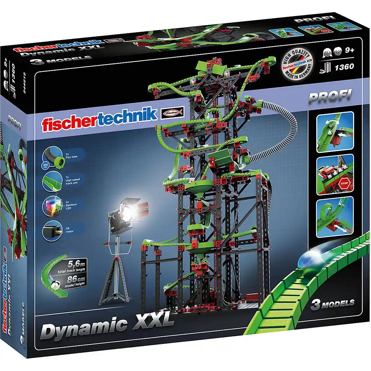 Das Fischertechnik Dynamic XXL Set von Fischertechnik bietet eine hohe Kugelbahn mit motorisiertem Kettenlift und spannenden Elementen.