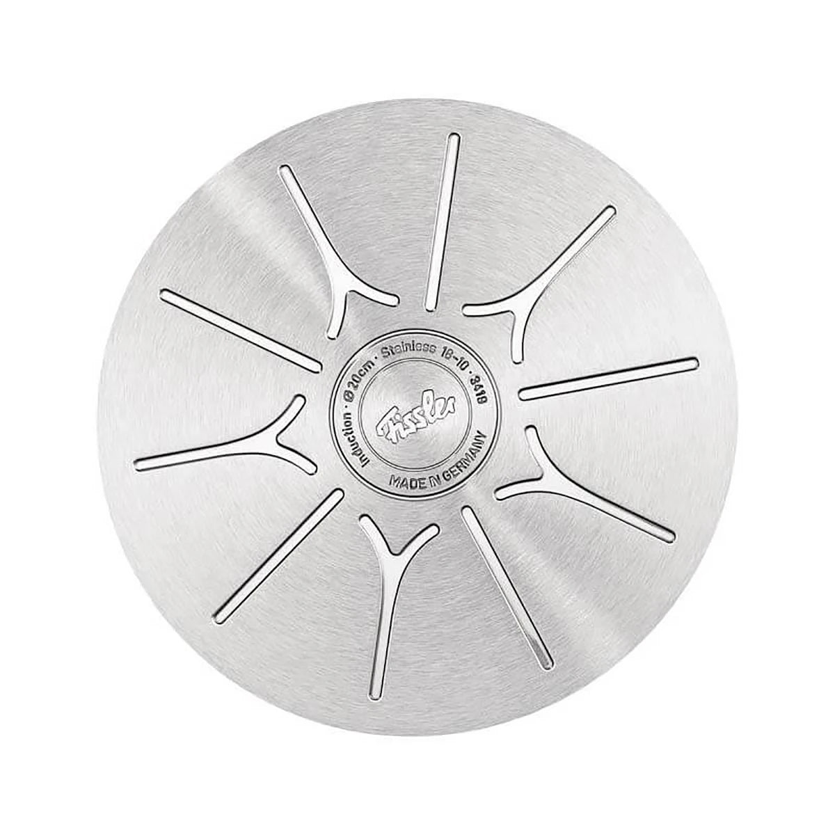 Die Fissler Original-Profi Collection II Servierpfanne mit Hochraum-Deckel 28 cm ist eine runde Edelstahlpfanne mit dem Fissler-Logo und eingraviertem Text; spülmaschinenfest zur einfachen Reinigung.